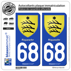 2 Autocollants plaque immatriculation Auto 68 Riquewihr - Armoiries