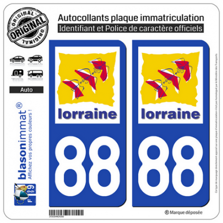 2 Autocollants plaque immatriculation Auto 88 Lorraine - LogoType