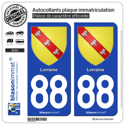 2 Autocollants plaque immatriculation Auto 88 Lorraine - Armoiries