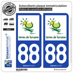 2 Autocollants plaque immatriculation Auto 88 Lorraine - Terres