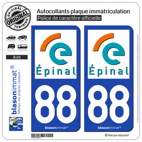 2 Autocollants plaque immatriculation Auto 88 Épinal - Ville