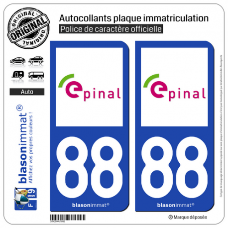 2 Autocollants plaque immatriculation Auto 88 Épinal - Tourisme