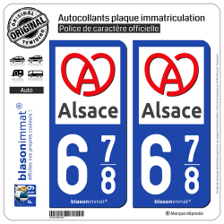 2 Autocollants plaque immatriculation Auto 678 Alsace - Région II