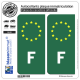 2 Autocollants immatriculation Auto F France - Identifiant Européen Vert