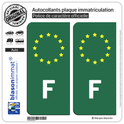 2 Autocollants immatriculation Auto F France - Identifiant Européen Vert