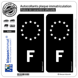 2 Autocollants immatriculation Auto F France - Identifiant Européen Noir & Blanc