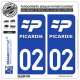 2 Autocollants plaque immatriculation Auto 02 Picardie - LogoType