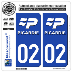 2 Autocollants plaque immatriculation Auto 02 Picardie - LogoType