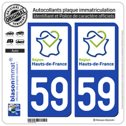 2 Autocollants plaque immatriculation Auto 59 Hauts-de-France - LogoType