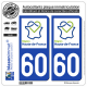 2 Autocollants plaque immatriculation Auto 60 Hauts-de-France - LogoType