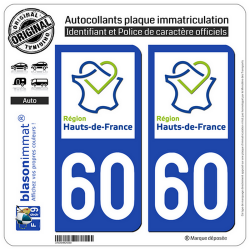 2 Autocollants plaque immatriculation Auto 60 Hauts-de-France - LogoType