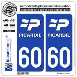 2 Autocollants plaque immatriculation Auto 60 Picardie - LogoType