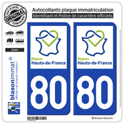 2 Autocollants plaque immatriculation Auto 80 Hauts-de-France - LogoType