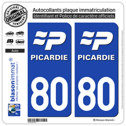 2 Autocollants plaque immatriculation Auto 80 Picardie - LogoType