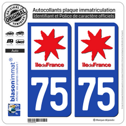 2 Autocollants plaque immatriculation Auto 75 Ile-de-France - LogoType