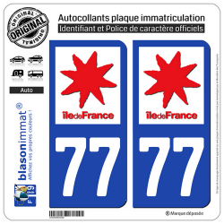 2 Autocollants plaque immatriculation Auto 77 Ile-de-France - LogoType