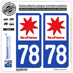 2 Autocollants plaque immatriculation Auto 78 Ile-de-France - LogoType