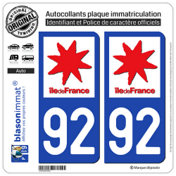 2 Autocollants plaque immatriculation Auto 92 Ile-de-France - LogoType