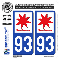 2 Autocollants plaque immatriculation Auto 93 Ile-de-France - LogoType