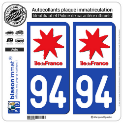 2 Autocollants plaque immatriculation Auto 94 Ile-de-France - LogoType