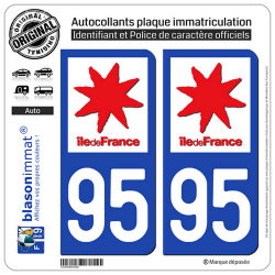 2 Autocollants plaque immatriculation Auto 95 Ile-de-France - LogoType