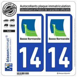 2 Autocollants plaque immatriculation Auto 14 Basse-Normandie - LogoType