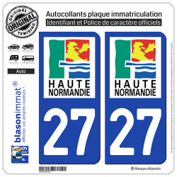 2 Autocollants plaque immatriculation Auto 27 Haute-Normandie - LogoType