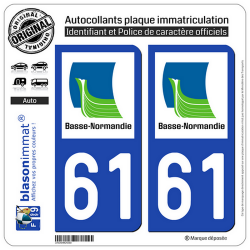 2 Autocollants plaque immatriculation Auto 61 Basse-Normandie - LogoType