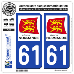 2 Autocollants plaque immatriculation Auto 61 Normandie - LogoType