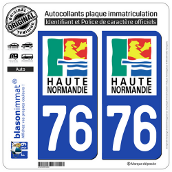 2 Autocollants plaque immatriculation Auto 76 Haute-Normandie - LogoType