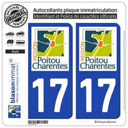 2 Autocollants plaque immatriculation Auto 17 Poitou-Charentes - LogoType