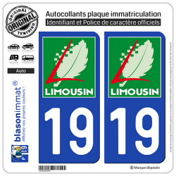 2 Autocollants plaque immatriculation Auto 19 Limousin - LogoType