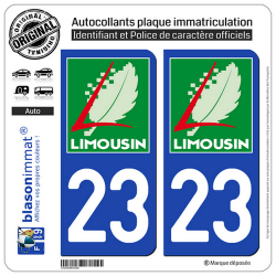 2 Autocollants plaque immatriculation Auto 23 Limousin - LogoType