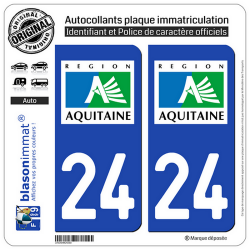 2 Autocollants plaque immatriculation Auto 24 Aquitaine - LogoType
