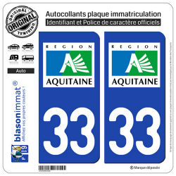 2 Autocollants plaque immatriculation Auto 33 Aquitaine - LogoType