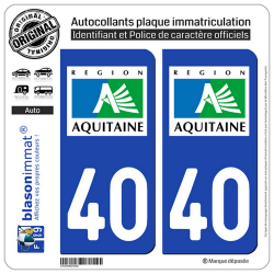 2 Autocollants plaque immatriculation Auto 40 Aquitaine - LogoType