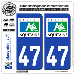 2 Autocollants plaque immatriculation Auto 47 Aquitaine - LogoType