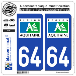 2 Autocollants plaque immatriculation Auto 64 Aquitaine - LogoType