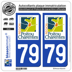 2 Autocollants plaque immatriculation Auto 79 Poitou-Charentes - LogoType