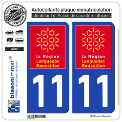 2 Autocollants plaque immatriculation Auto 11 Languedoc-Roussillon - LogoType