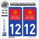 2 Autocollants plaque immatriculation Auto 12 Midi-Pyrénées - LogoType