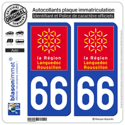 2 Autocollants plaque immatriculation Auto 66 Languedoc-Roussillon - LogoType