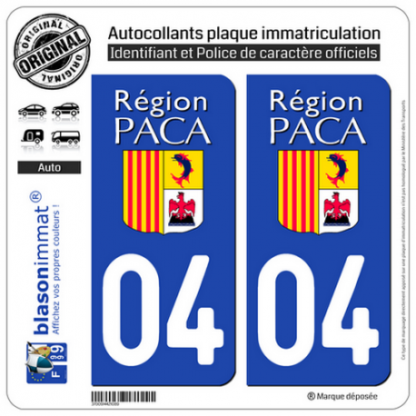 2 Autocollants plaque immatriculation Auto 04 PACA - LogoType