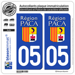 2 Autocollants plaque immatriculation Auto 05 PACA - LogoType