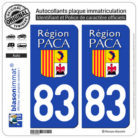 2 Autocollants plaque immatriculation Auto 83 PACA - LogoType