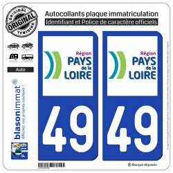 2 Autocollants plaque immatriculation Auto 49 Pays de la Loire - LogoType