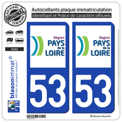 2 Autocollants plaque immatriculation Auto 53 Pays de la Loire - LogoType