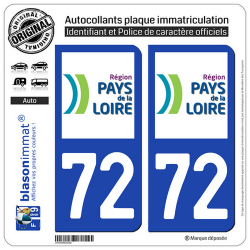 2 Autocollants plaque immatriculation Auto 72 Pays de la Loire - LogoType