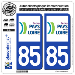 2 Autocollants plaque immatriculation Auto 85 Pays de la Loire - LogoType