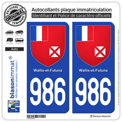 2 Autocollants plaque immatriculation Auto 986-H Wallis-et-Futuna - Armoiries